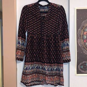 Earthbound Trading Co. Bohemian Button-Up Long Sleeve Fall Dress Sz S